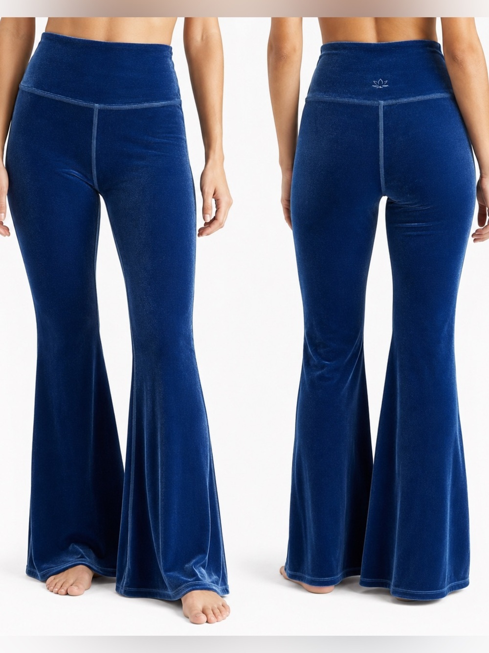 Beyond Yoga Velvet Bell Bottom Leggings XS Blue Velour High Rise Made USA